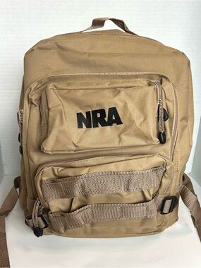 NRA Tactical Backpack Range Hunting 4 Compartments Desert Tan/ KHAKI NEW 13”X16”